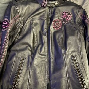Harley-Davidson Black Leather Jacket with Pink Details